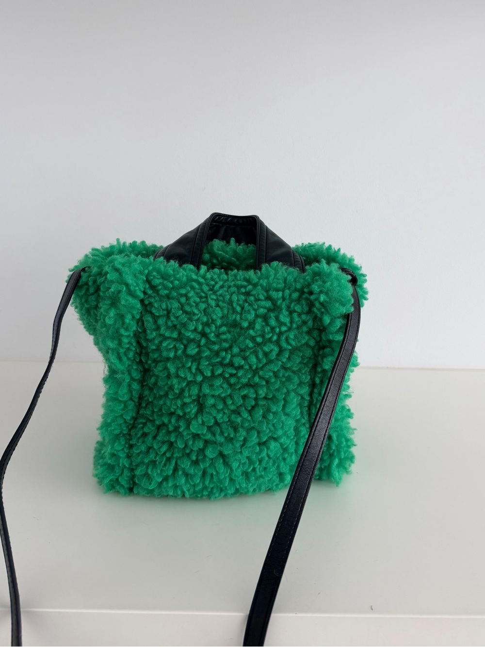 Stand Studio Green Faux Shearling Crossbody Bag